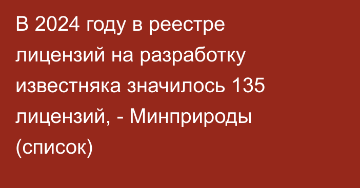 В 2024 году в реестре лицензий на разработку известняка значилось 135 лицензий, - Минприроды (список)