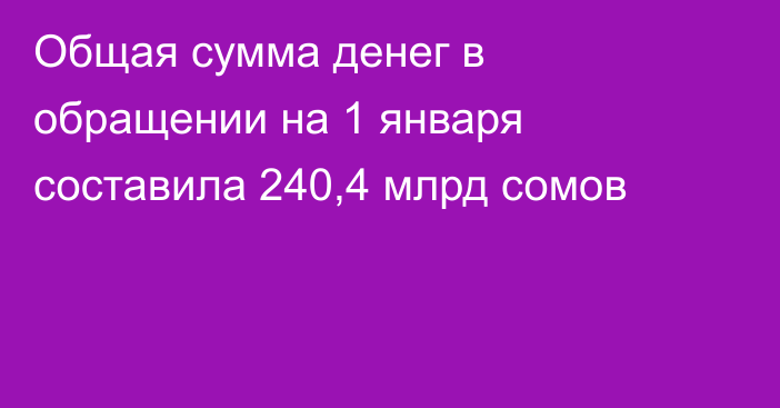 Общая сумма денег в обращении на 1 января составила 240,4 млрд сомов