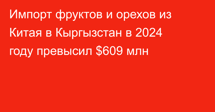 Импорт фруктов и орехов из Китая в Кыргызстан в 2024 году превысил $609 млн