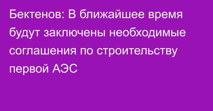 Бектенов: В ближайшее время будут заключены необходимые соглашения по строительству первой АЭС