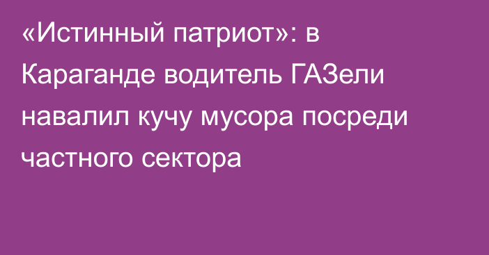 «Истинный патриот»: в Караганде водитель ГАЗели навалил кучу мусора посреди частного сектора