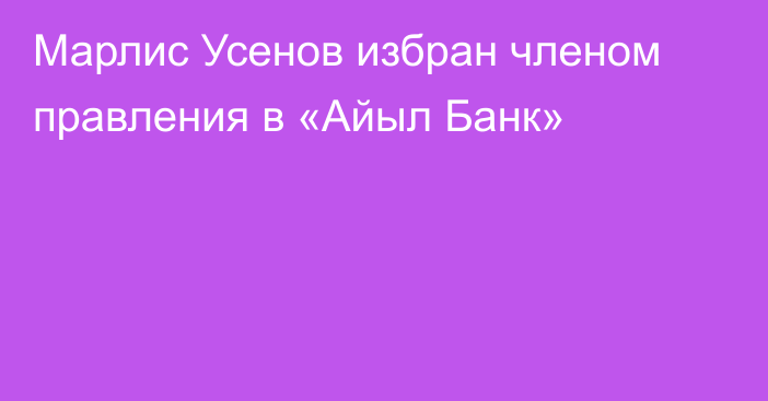 Марлис Усенов избран членом правления в «Айыл Банк»