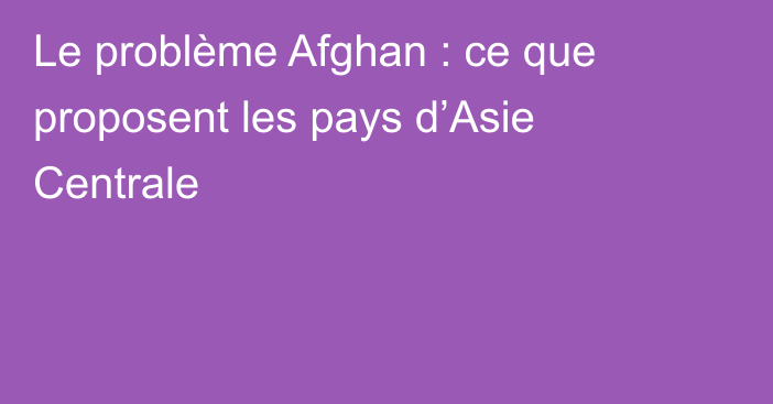 Le problème Afghan : ce que proposent les pays d’Asie Centrale